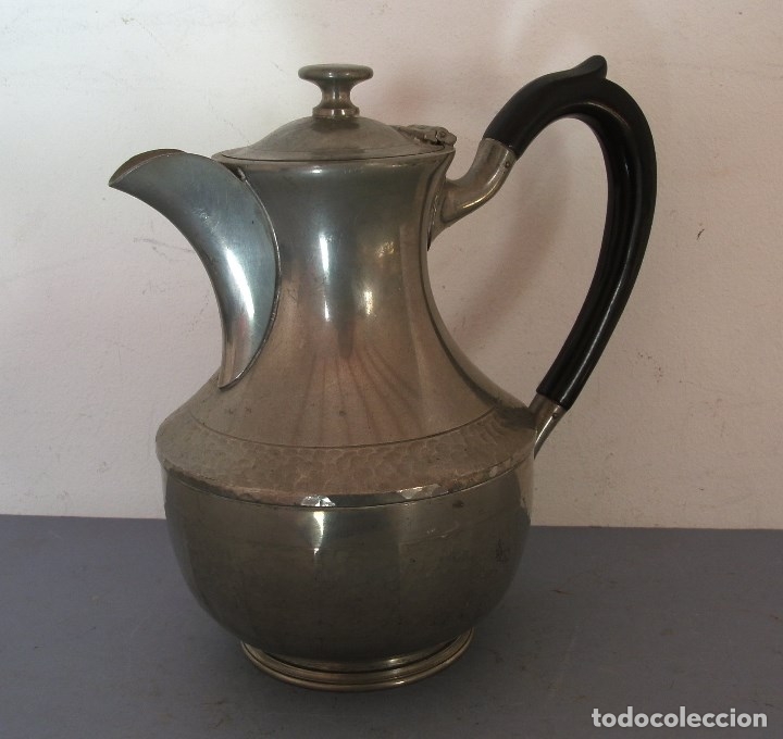 Antig&uuml;edades: cafetera de esta&ntilde;o, fabricado en inglaterra (cornish pewter) 18cm aprox - Foto 2