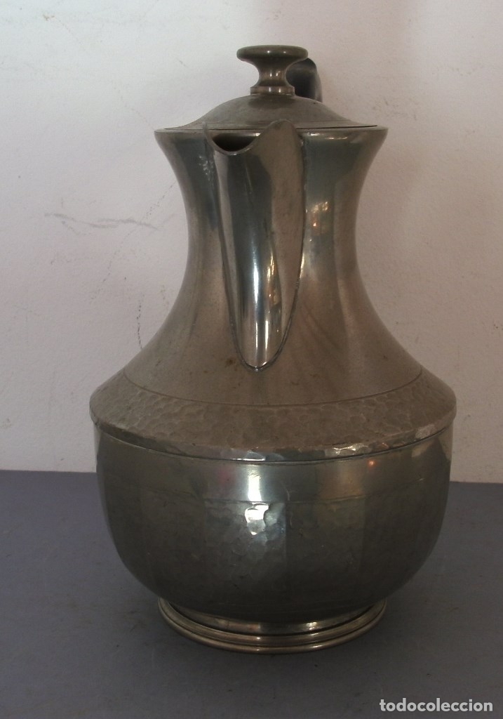 Antig&uuml;edades: cafetera de esta&ntilde;o, fabricado en inglaterra (cornish pewter) 18cm aprox - Foto 3