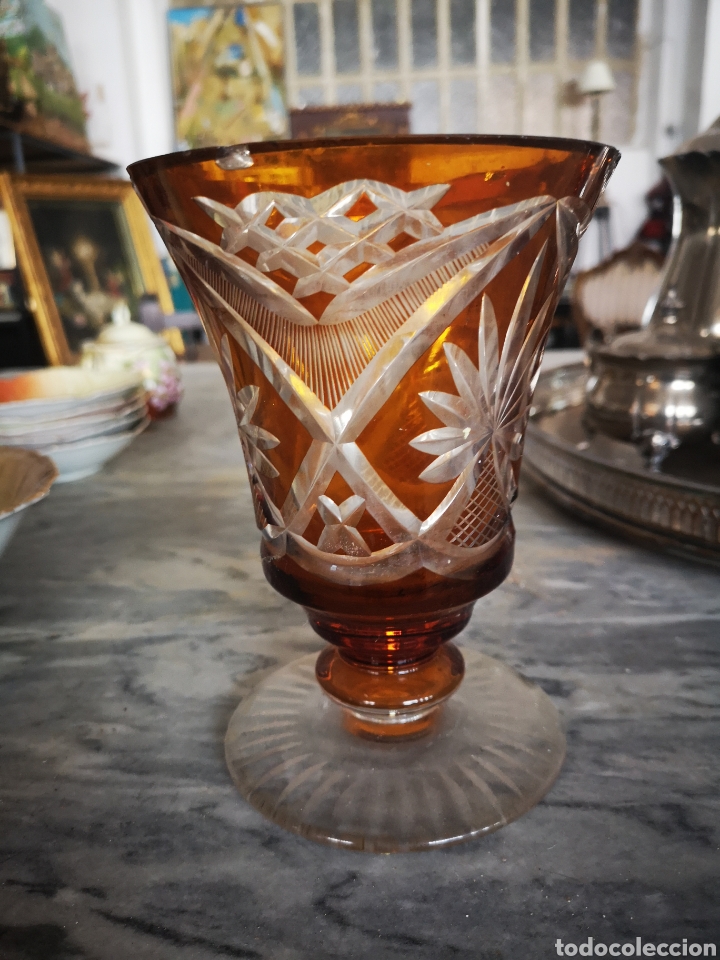 Antig&uuml;edades: CENTRO DE MESA EN CRISTAL AMBAR TALLADO. TAMA&Ntilde;O Y DETALLES EN FOTOS.