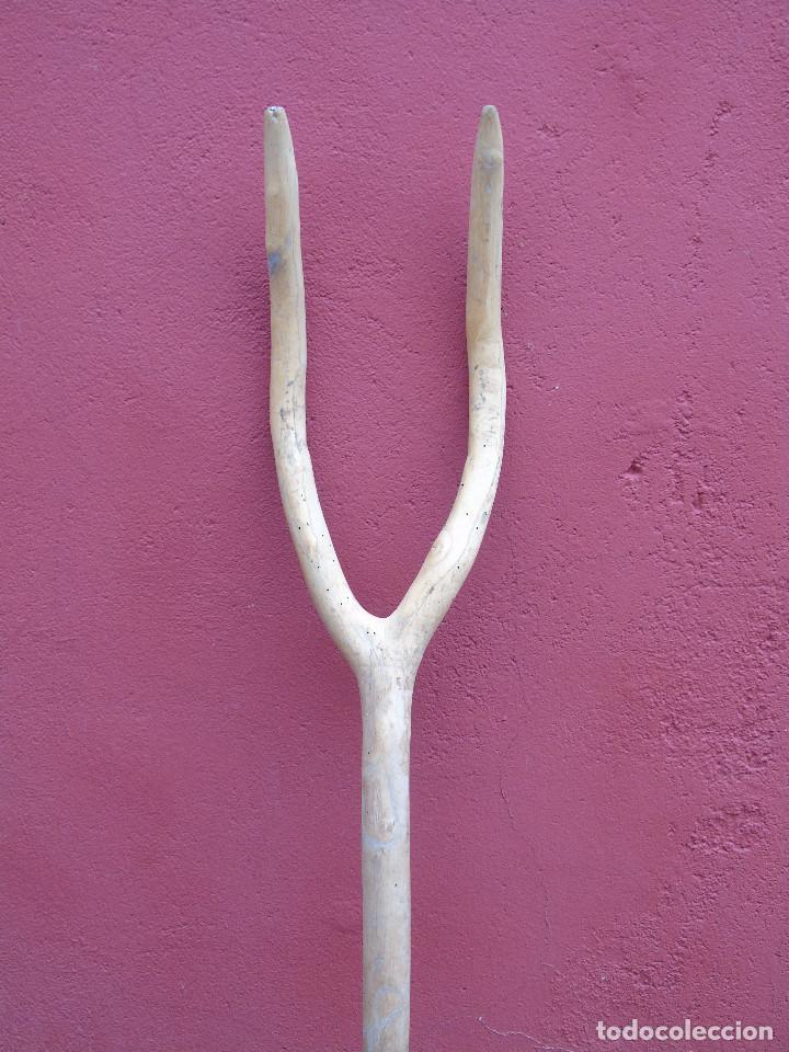 Antig&uuml;edades: ANTIGUA HORCA DE MADERA. DOS DIENTES. - Foto 1