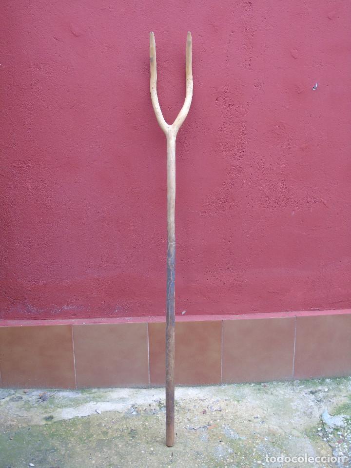 Antig&uuml;edades: ANTIGUA HORCA DE MADERA. DOS DIENTES. - Foto 3