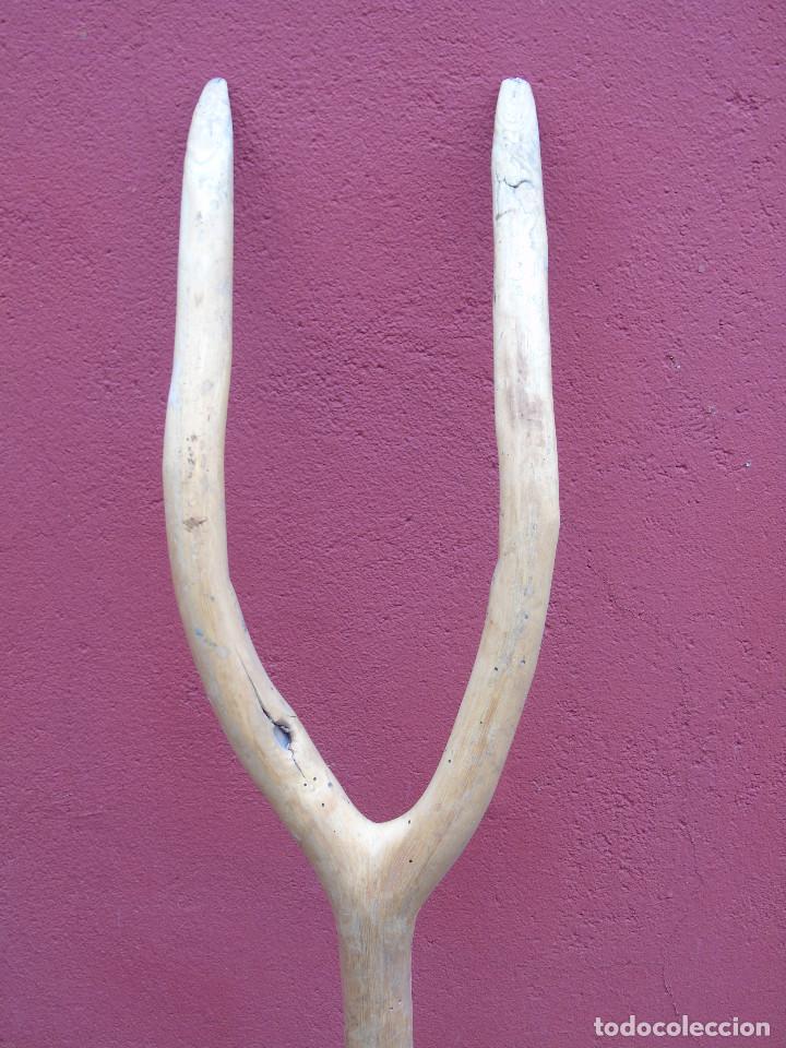 Antig&uuml;edades: ANTIGUA HORCA DE MADERA. DOS DIENTES. - Foto 5