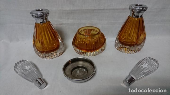 Antig&uuml;edades: JUEGO DE TOCADOR DE CRISTAL, INTERIOR MARRON - Foto 3