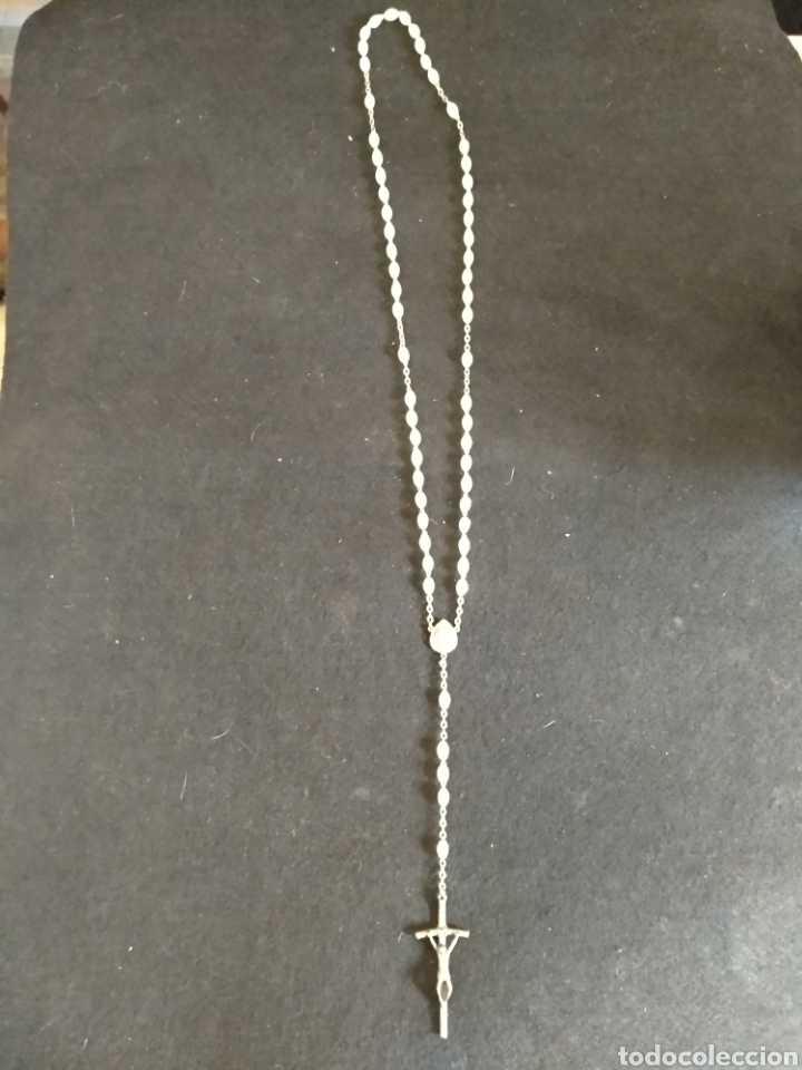 Antig&uuml;edades: Rosario de plata y nacar. 48 cm - Foto 2
