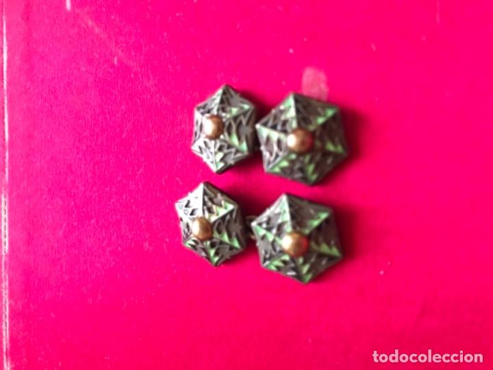 Antig&uuml;edades: Antiguos gemelos de plata y esmalte de forma hexagonal - Foto 1