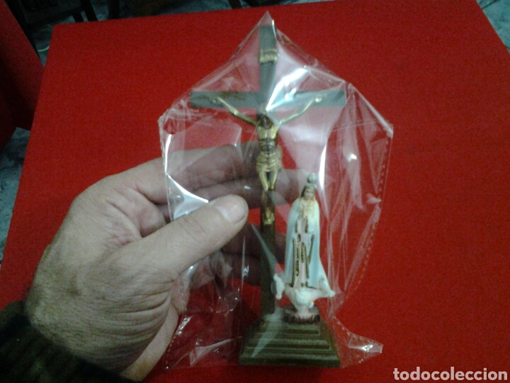 Antig&uuml;edades: Crucifijo de mesa con la Virgen de Fatima - Foto 5