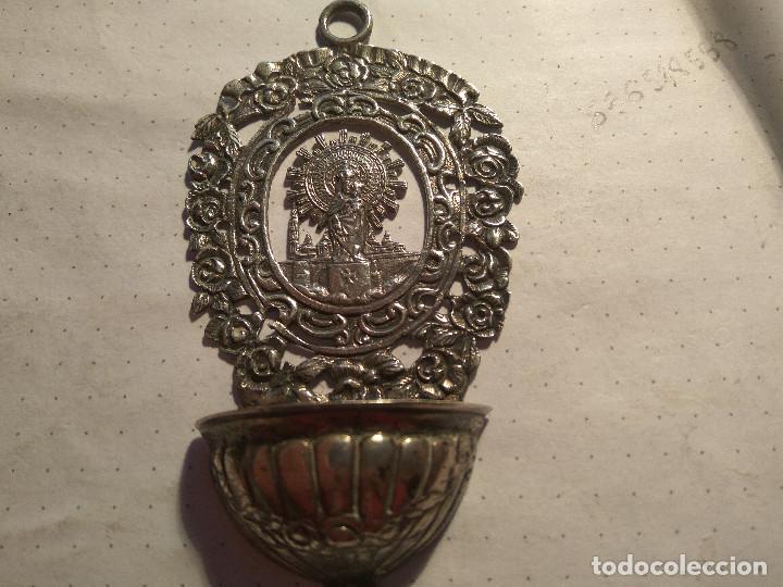 Antig&uuml;edades: BENDITERA PLATEADA VIRGEN DEL PILAR ANTIGUA - Foto 1