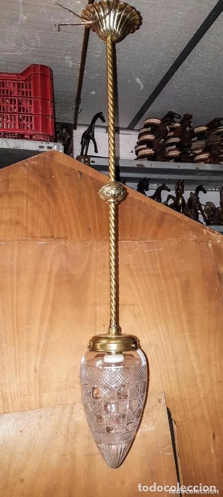 Antig&uuml;edades: LAMPARA GLOBO CRISTAL Y BRONCE ELECTRIFICADA - Foto 5