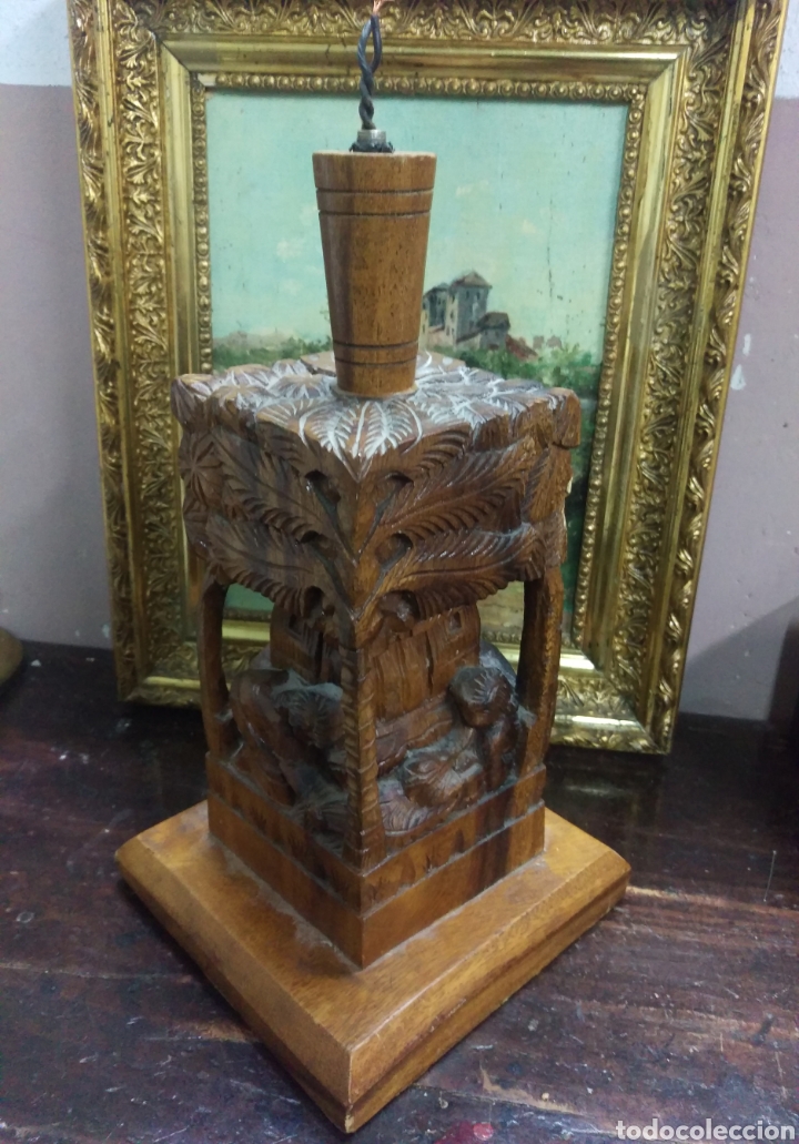 Antig&uuml;edades: L&Aacute;MPARA TALLA EN MADERA VINTAGE - Foto 2