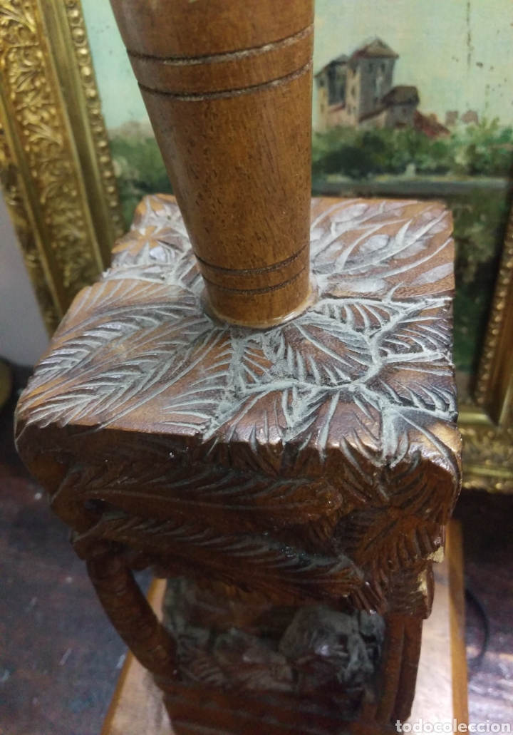 Antig&uuml;edades: L&Aacute;MPARA TALLA EN MADERA VINTAGE - Foto 4