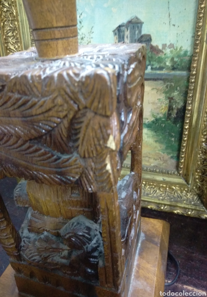 Antig&uuml;edades: L&Aacute;MPARA TALLA EN MADERA VINTAGE - Foto 5