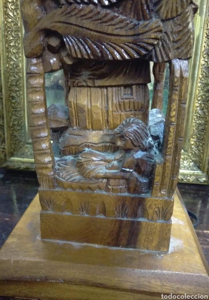 Antig&uuml;edades: L&Aacute;MPARA TALLA EN MADERA VINTAGE - Foto 6