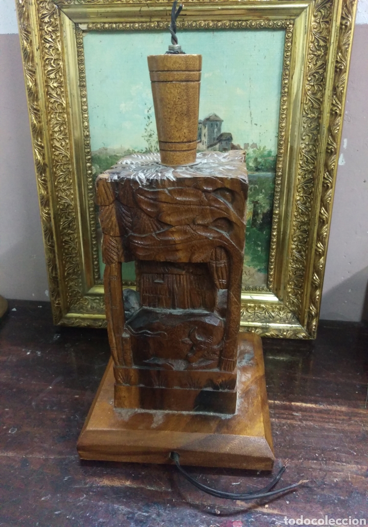 Antig&uuml;edades: L&Aacute;MPARA TALLA EN MADERA VINTAGE - Foto 7