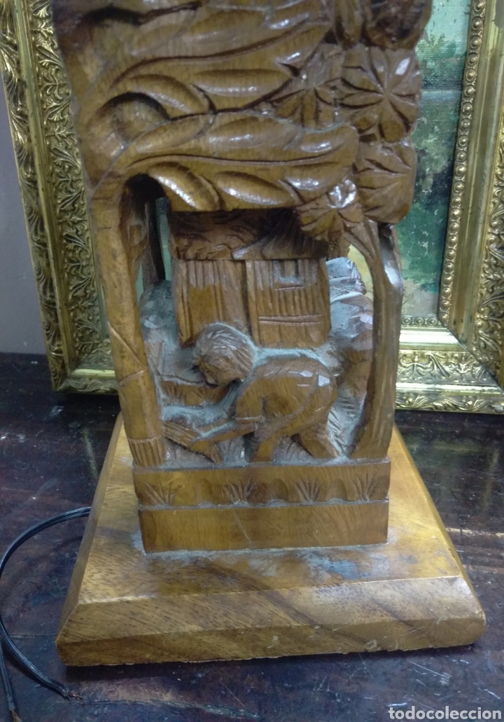 Antig&uuml;edades: L&Aacute;MPARA TALLA EN MADERA VINTAGE - Foto 9