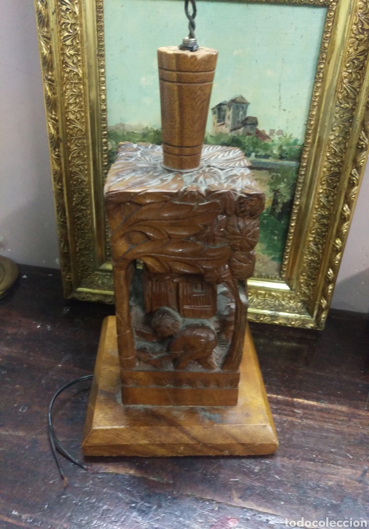 Antig&uuml;edades: L&Aacute;MPARA TALLA EN MADERA VINTAGE - Foto 10