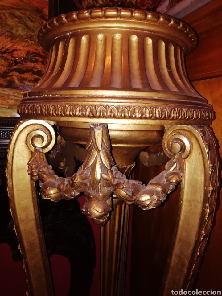 Antigüedades: Pedestal en madera tallada y dorada siglo XIX estilo Luís XVI - Foto 3 - 151239124