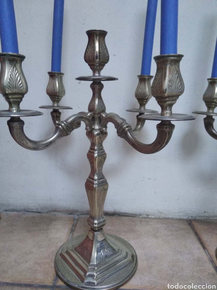 Antig&uuml;edades: Pareja candelabros alpaca plateada - Foto 2