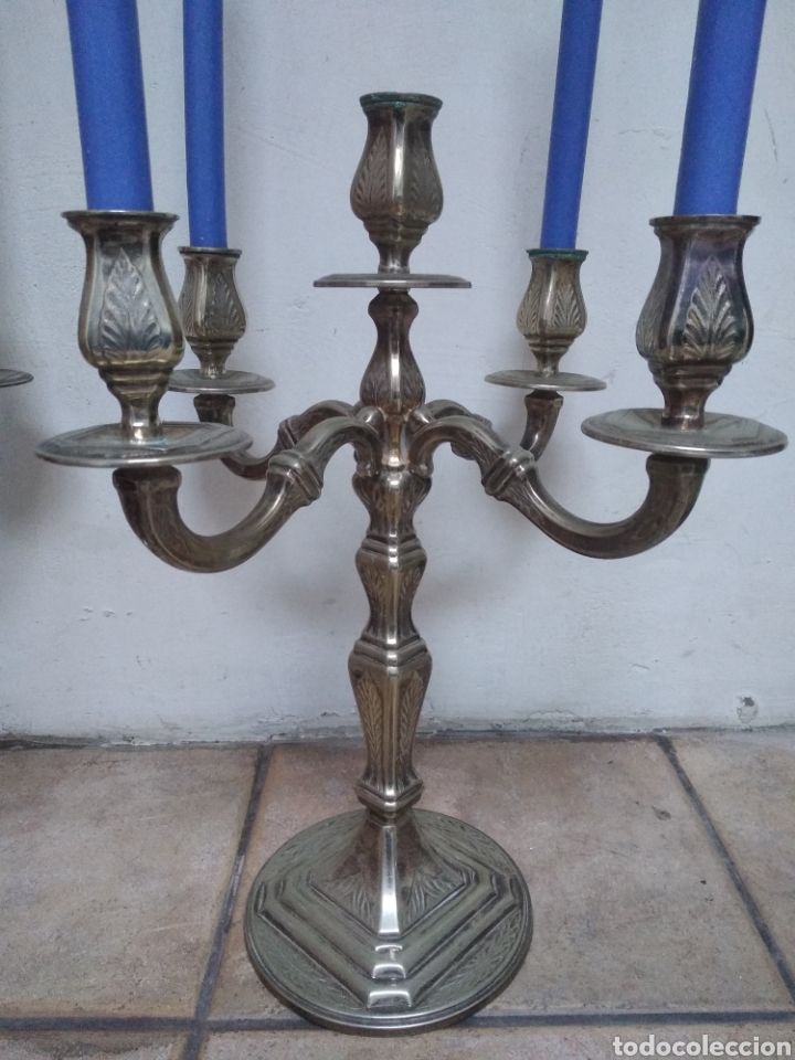 Antig&uuml;edades: Pareja candelabros alpaca plateada - Foto 4