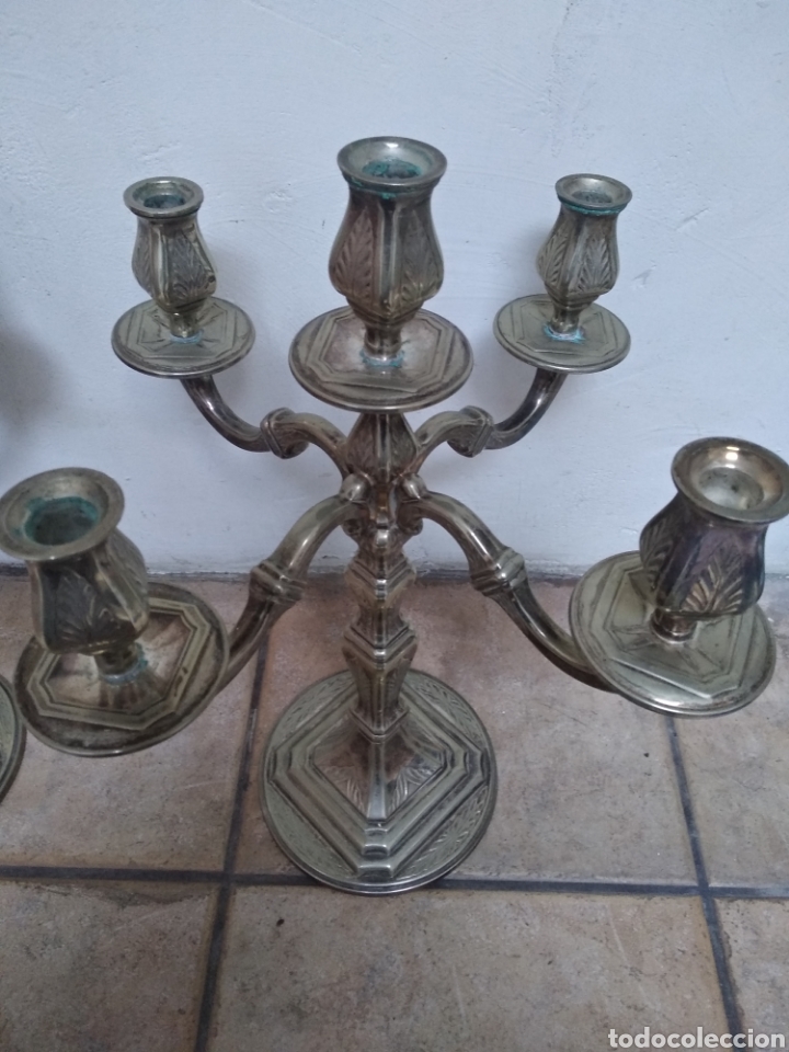 Antig&uuml;edades: Pareja candelabros alpaca plateada - Foto 5