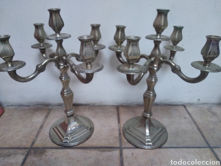 Antig&uuml;edades: Pareja candelabros alpaca plateada - Foto 7