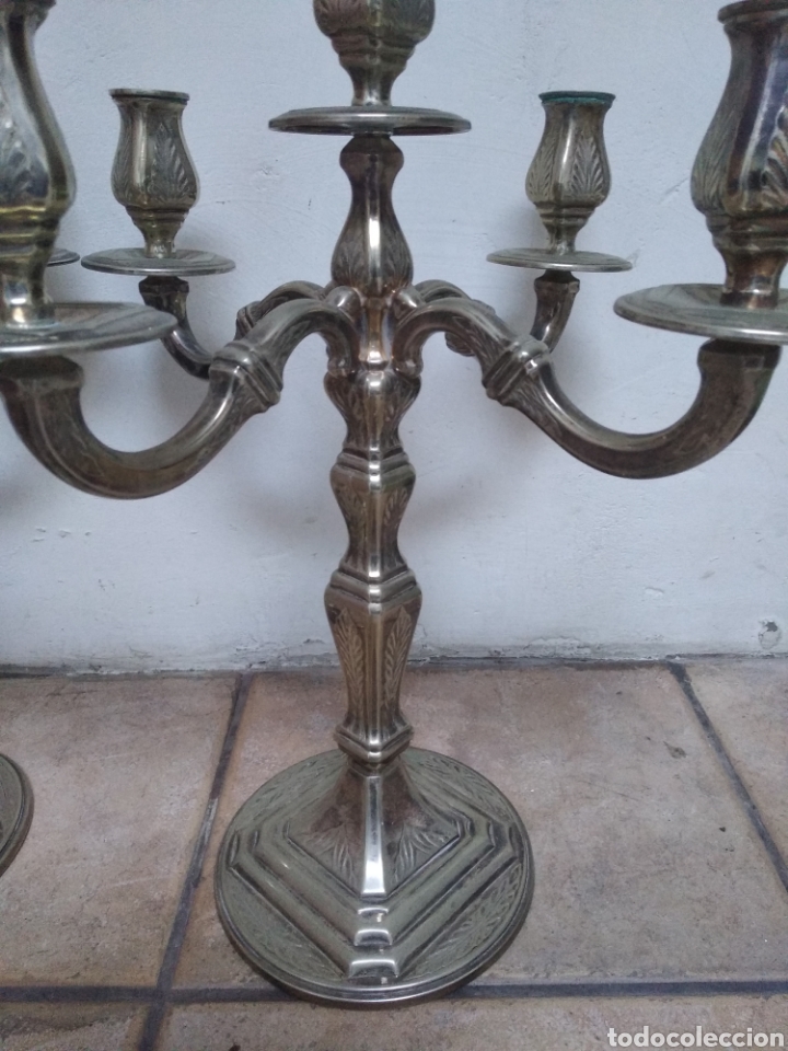 Antig&uuml;edades: Pareja candelabros alpaca plateada - Foto 8