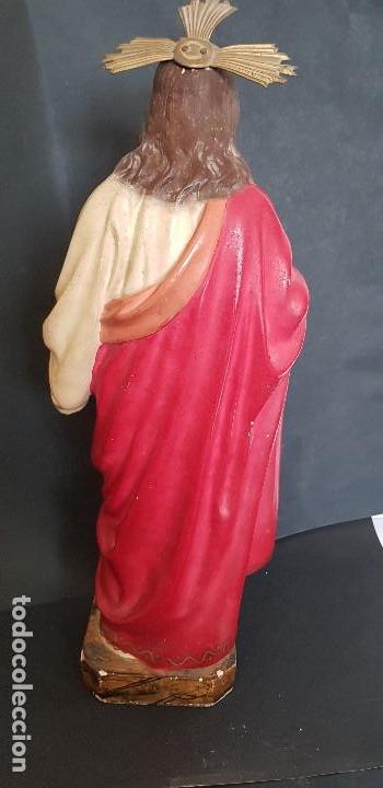 Antig&uuml;edades: FIGURA SAGRADO CORAZON EN PASTA DE MADERA - Foto 5
