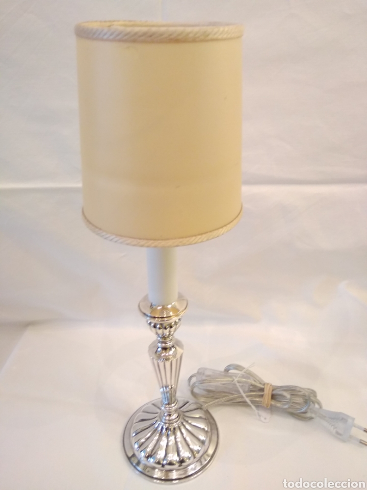 Antiguidades: Lampara sobremesa plata de ley, 38 cm