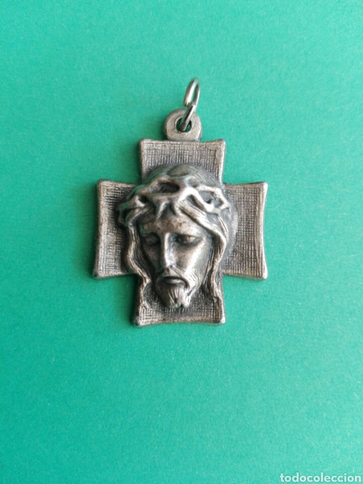 Antiquit&eacute;s: Antigua medalla colgante crucifijo con rostro de Jesus con corona de espigas , Italy