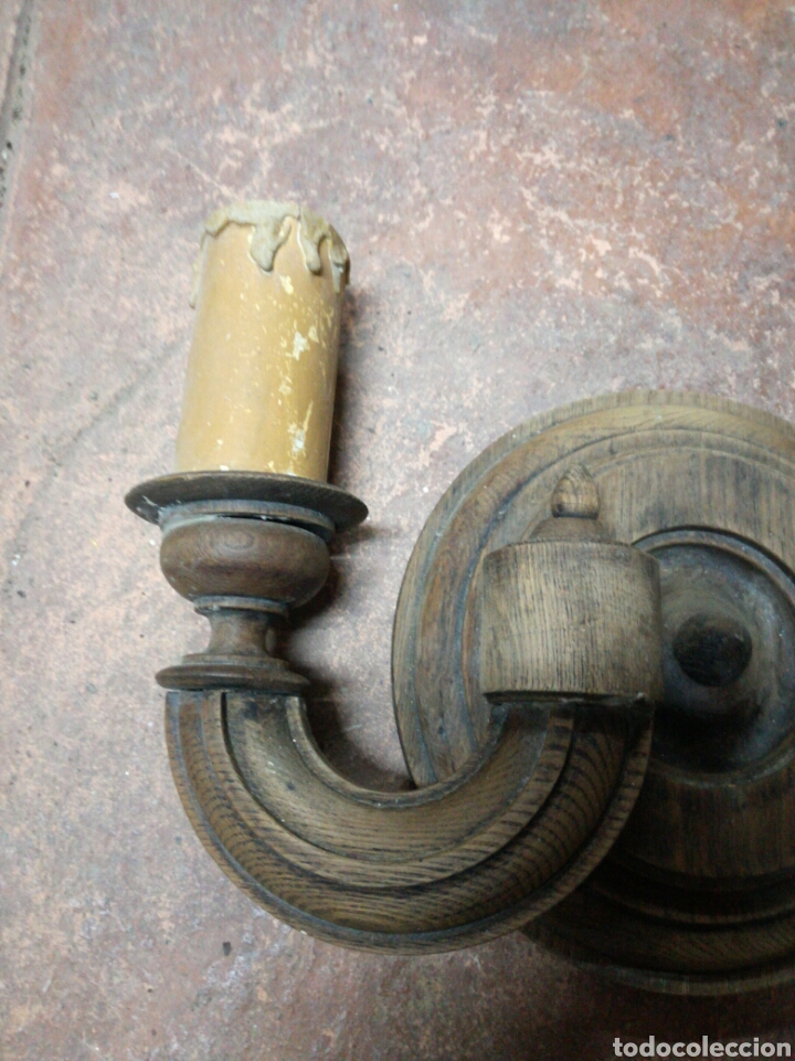 Antig&uuml;edades: Antiguo aplique l&aacute;mpara de madera - Foto 2