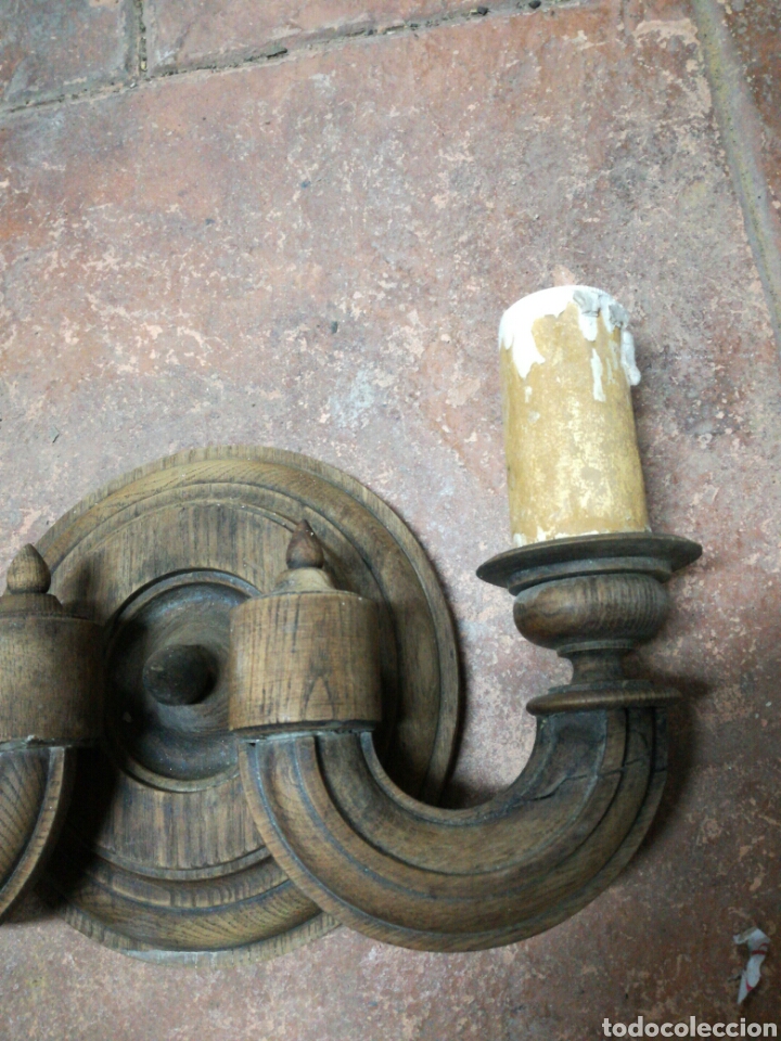 Antig&uuml;edades: Antiguo aplique l&aacute;mpara de madera - Foto 3