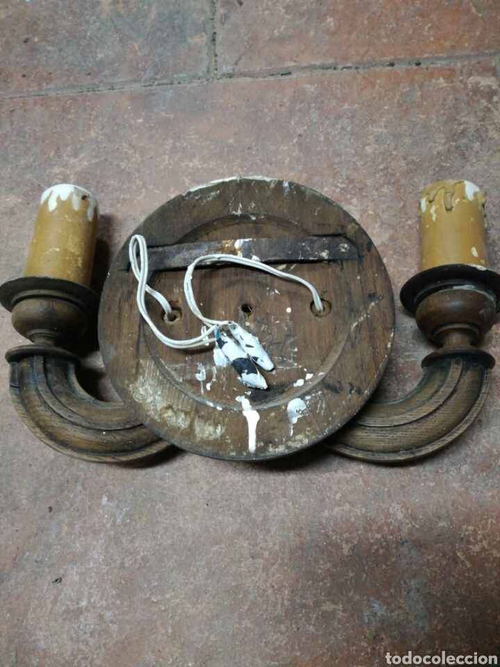Antig&uuml;edades: Antiguo aplique l&aacute;mpara de madera - Foto 4
