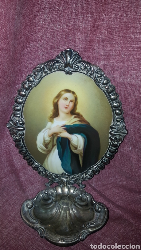 Antig&uuml;edades: Plata, PILA BENDITERA DE PLATA CON PLACA PINTADA - Foto 12