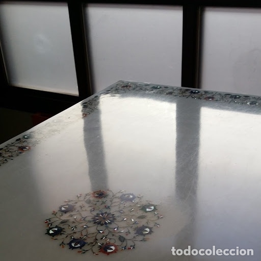 Antig&uuml;edades: mesa rectangular marmol blanco con incrustaciones - Foto 4