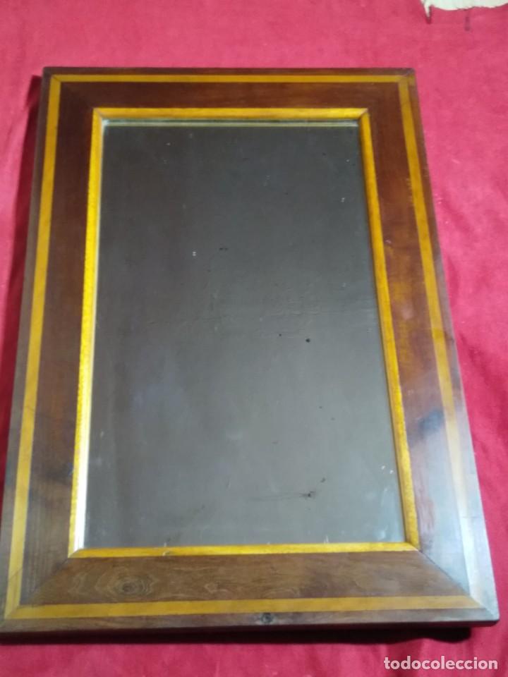 Antig&uuml;edades: ANTIGUO ESPEJO RECTANGULAR MARCO DE MADERA CON MARQUETERIA MEDIDA 60 x 41,5 - Foto 4