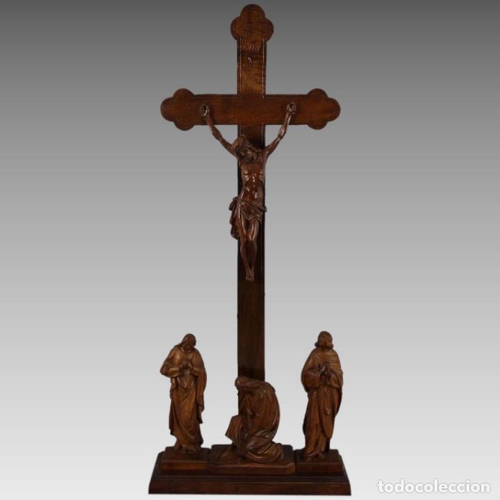 Antiguidades: Antiguo Calvario Tallado Labrado en Madera de Nogal Italia
