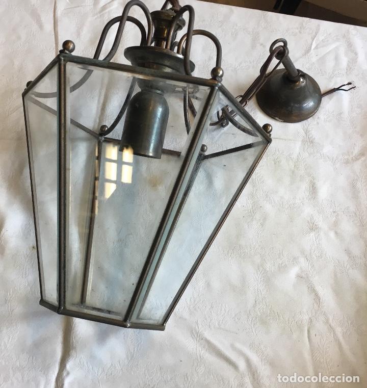 Antig&uuml;edades: Farol en lat&oacute;n y vidrio - Foto 1
