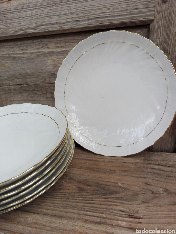 Antig&uuml;edades: PRECIOSOS 6 PLATOS HONDOS Y BLANCOS CON BORDE DE ORO EN PORCELANA SCHIRNDING