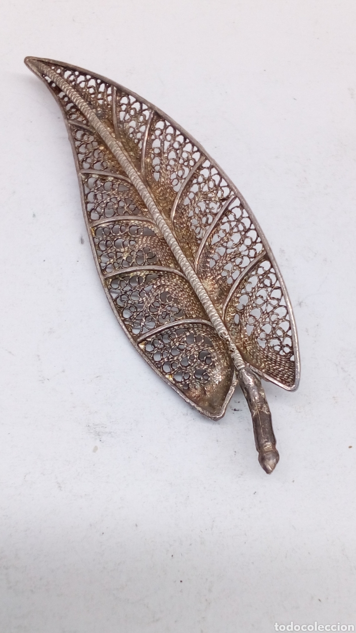 Antiquit&auml;ten: Broche bisuter&iacute;a plateada hoja /B64
