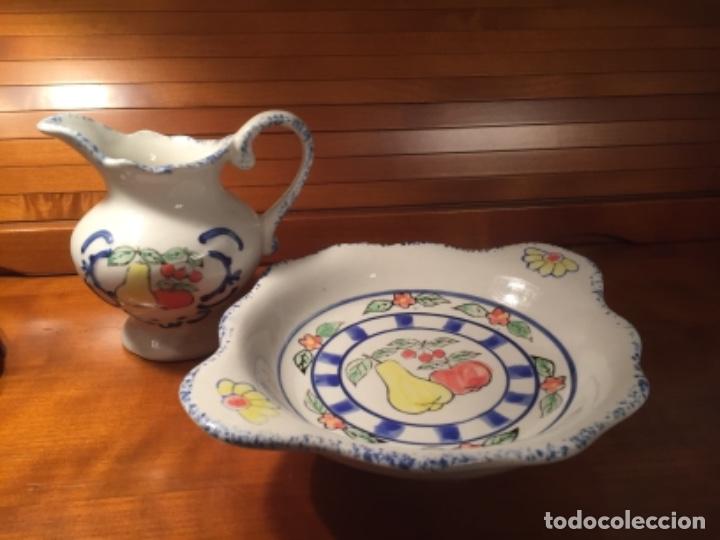 Antigüedades: Preciosa Jarra y plato ceràmica esmaltada con dibujos aguamanil - Foto 2 - 224426495