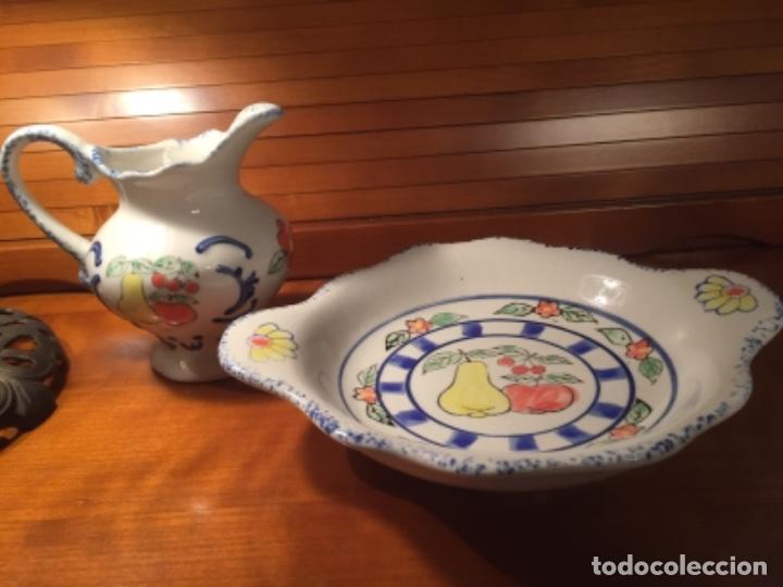 Antigüedades: Preciosa Jarra y plato ceràmica esmaltada con dibujos aguamanil - Foto 3 - 224426495