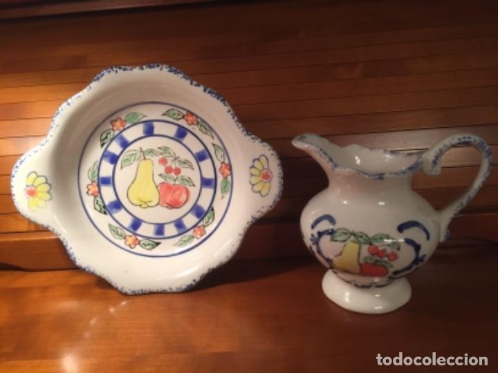 Antigüedades: Preciosa Jarra y plato ceràmica esmaltada con dibujos aguamanil - Foto 6 - 224426495
