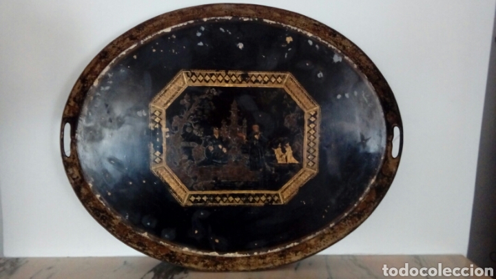 Antig&uuml;edades: Bandeja de metal pintada - Foto 2