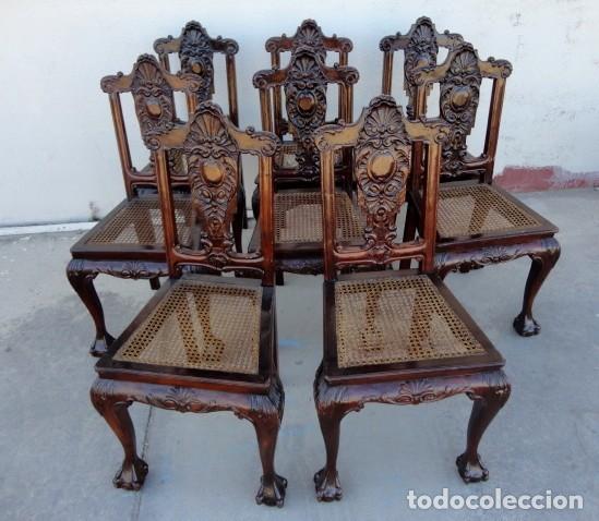 Antig&uuml;edades: 9 sillas Chipendal en madera de caoba - Foto 1