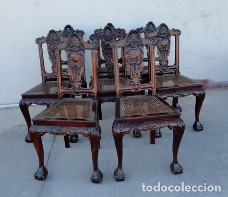 Antig&uuml;edades: 9 sillas Chipendal en madera de caoba - Foto 2