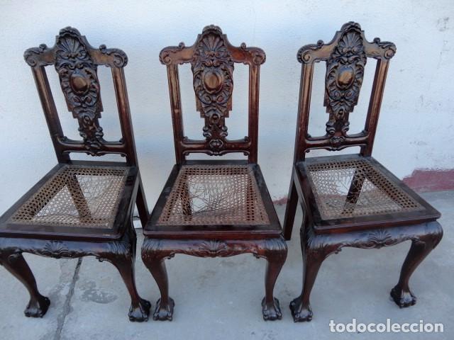 Antig&uuml;edades: 9 sillas Chipendal en madera de caoba - Foto 10