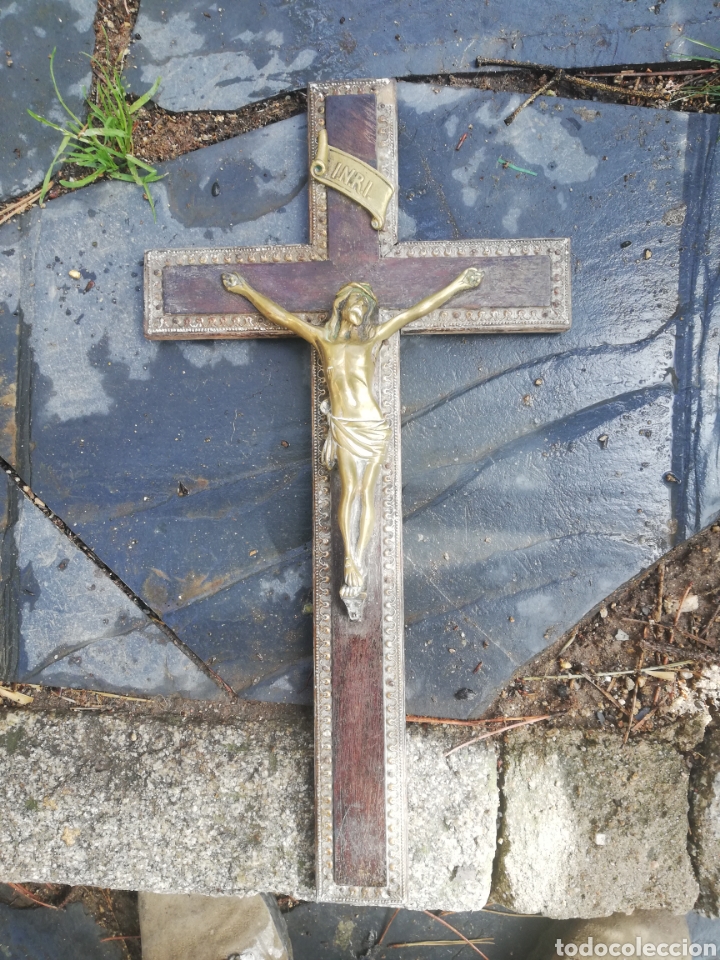 Antig&uuml;edades: Cristo metal y madera 40 cm - Foto 2