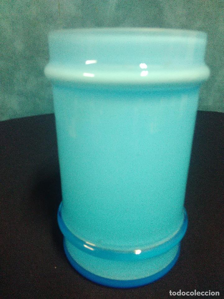 Antig&uuml;edades: TARRO OPALINA CRISTAL DOBLADO AZUL Y BLANCO - Foto 1