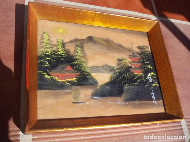 Antiquit&eacute;s: ANTIGUO CUADRO. SEDA PINTADA A MANO, PAISAJE , CON FIRMA. A&Ntilde;OS 1950-60. JAPON , JAPONES, ORIENTAL