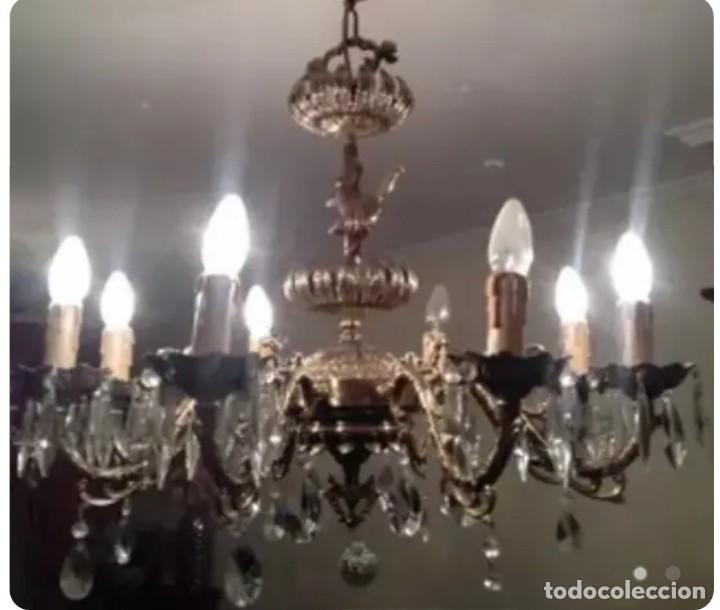 Antig&uuml;edades: Gran lampara de bronce y cristal - Foto 1