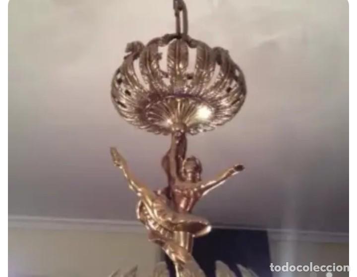 Antig&uuml;edades: Gran lampara de bronce y cristal - Foto 2